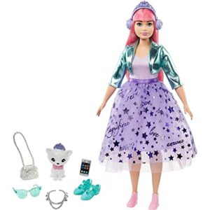 Barbie Princess Adventure Daisy Doll in Princess Fashion (12-inch Curvy) with Pink Hair, Pet Kitten, Tiara, 2 Pairs of Shoes and Accessories, for 3 to 7 Year Olds