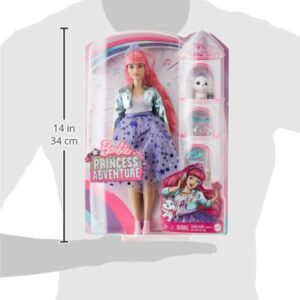 Barbie Princess Adventure Daisy Doll in Princess Fashion (12-inch Curvy) with Pink Hair, Pet Kitten, Tiara, 2 Pairs of Shoes and Accessories, for 3 to 7 Year Olds