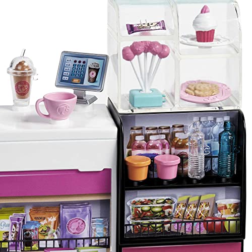 Barbie Coffee Shop with Doll and 20+ Realistic Play Pieces: Coffee Shop, Coffee-Smoothie Maker, Milk, Syrup, Snacks & More; for Ages 3 Years Old & Up - GMW03