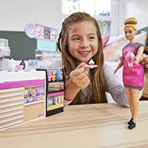 Barbie Coffee Shop with Doll and 20+ Realistic Play Pieces: Coffee Shop, Coffee-Smoothie Maker, Milk, Syrup, Snacks & More; for Ages 3 Years Old & Up - GMW03