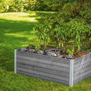 Vita Urbana 3 Foot x 5 Foot Embossed Vinyl Keyhole Garden with Composting Basket, Slate Grey, Gray, PVC, BPA and Pthalate Free, Woodgrain, VT17602