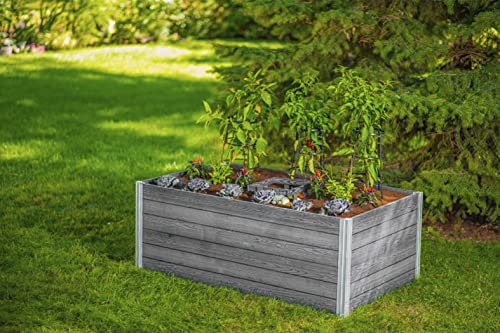 Vita Urbana 3 Foot x 5 Foot Embossed Vinyl Keyhole Garden with Composting Basket, Slate Grey, Gray, PVC, BPA and Pthalate Free, Woodgrain, VT17602