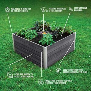 Vita Urbana 3 Foot x 5 Foot Embossed Vinyl Keyhole Garden with Composting Basket, Slate Grey, Gray, PVC, BPA and Pthalate Free, Woodgrain, VT17602