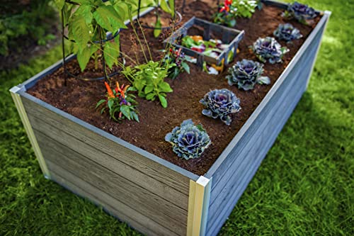 Vita Urbana 3 Foot x 5 Foot Embossed Vinyl Keyhole Garden with Composting Basket, Slate Grey, Gray, PVC, BPA and Pthalate Free, Woodgrain, VT17602