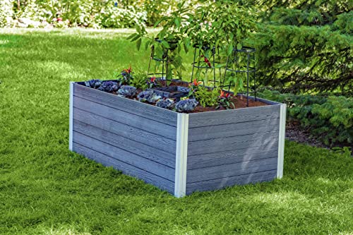 Vita Urbana 3 Foot x 5 Foot Embossed Vinyl Keyhole Garden with Composting Basket, Slate Grey, Gray, PVC, BPA and Pthalate Free, Woodgrain, VT17602