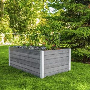 Vita Urbana 3 Foot x 5 Foot Embossed Vinyl Keyhole Garden with Composting Basket, Slate Grey, Gray, PVC, BPA and Pthalate Free, Woodgrain, VT17602