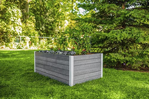 Vita Urbana 3 Foot x 5 Foot Embossed Vinyl Keyhole Garden with Composting Basket, Slate Grey, Gray, PVC, BPA and Pthalate Free, Woodgrain, VT17602