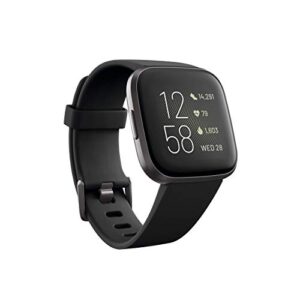 fitbit versa 2 health & fitness smartwatch with heart rate, music, alexa built-in, sleep & swim tracking, black/carbon, one size (s & l bands included) (renewed)