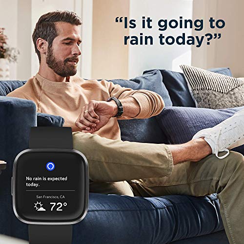 Fitbit Versa 2 Health & Fitness Smartwatch with Heart Rate, Music, Alexa Built-in, Sleep & Swim Tracking, Black/Carbon, One Size (S & L Bands Included) (Renewed)