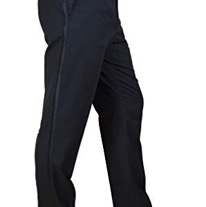 Sir Gregory Men's Fitted Flat Front Tuxedo Pants Formal Satin Stripe Trousers with Adjustable Waistband Size 30-32 Waist x 30 Length Black