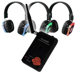 silent sound system portable hands free package for yoga, tours, fitness (10 headphones + 1 transmitter)