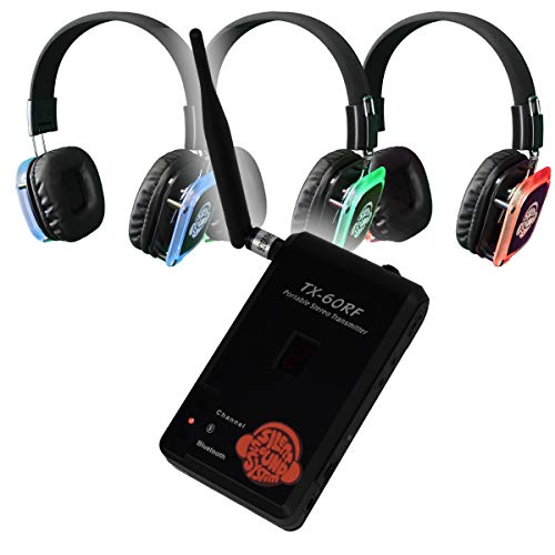 Silent Sound System Portable Hands Free Package for Yoga, Tours, Fitness (10 Headphones + 1 Transmitter)