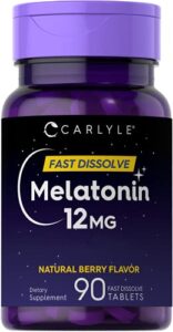 carlyle melatonin 12 mg fast dissolve 90 tablets | natural berry flavor | vegetarian, non-gmo, gluten free
