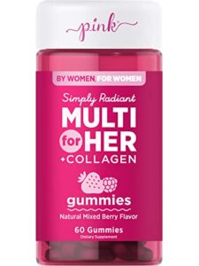 multivitamin for women | 60 gummies | non-gmo & gluten free | plus collagen & biotin | mixed berry flavor | by pink