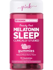 pink melatonin gummies | 10mg | max potency | vegan, non-gmo & gluten free | 70 count | mixed berry flavor