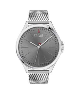 hugo #smash men's quartz stainless steel and bracelet watch, color: silver (model: 1530135)