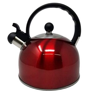 2.5 liter whistling tea kettle - modern stainless steel whistling tea pot for stovetop with cool grip ergonomic handle (red)