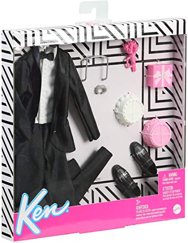 Barbie Fashion Pack: Bridal Outfit for Ken Doll with Tuxedo, Shoes, Watch, Gift, Wedding Cake with Tray & Bouquet, Gift for Kids 3 to 8 Years Old