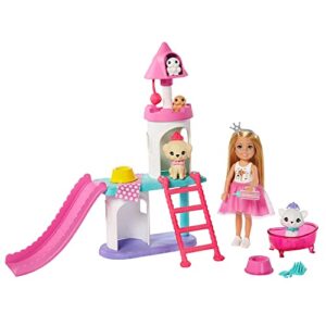 barbie princess adventure chelsea pet castle playset, with blonde chelsea doll (6-inch), 4 pets and accessories, gift for 3 to 7 year olds