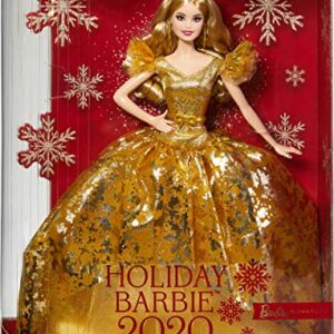 Barbie Signature 2020 Holiday Barbie Doll (12-inch Blonde Long Hair) in Golden Gown, with Doll Stand and Certificate of Authenticity, Gift for 6 Year Olds and Up