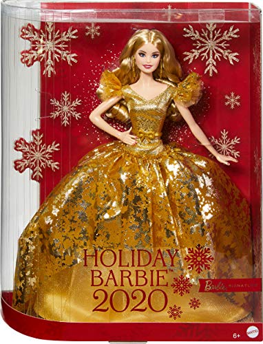 Barbie Signature 2020 Holiday Barbie Doll (12-inch Blonde Long Hair) in Golden Gown, with Doll Stand and Certificate of Authenticity, Gift for 6 Year Olds and Up