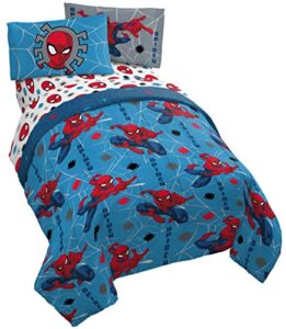 jay franco marvel spiderman spidey faces 4 piece twin bed set - includes reversible comforter & sheet set bedding - super soft fade resistant microfiber - (official marvel product)