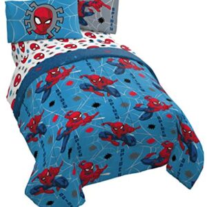 Jay Franco Marvel Spiderman Spidey Faces 4 Piece Twin Bed Set - Includes Reversible Comforter & Sheet Set Bedding - Super Soft Fade Resistant Microfiber - (Official Marvel Product)