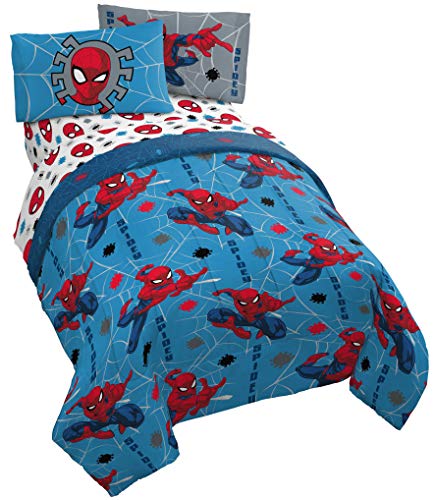 Jay Franco Marvel Spiderman Spidey Faces 4 Piece Twin Bed Set - Includes Reversible Comforter & Sheet Set Bedding - Super Soft Fade Resistant Microfiber - (Official Marvel Product)