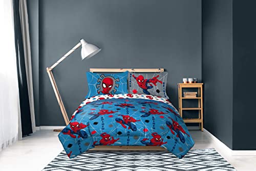 Jay Franco Marvel Spiderman Spidey Faces 4 Piece Twin Bed Set - Includes Reversible Comforter & Sheet Set Bedding - Super Soft Fade Resistant Microfiber - (Official Marvel Product)