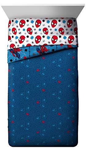 Jay Franco Marvel Spiderman Spidey Faces 4 Piece Twin Bed Set - Includes Reversible Comforter & Sheet Set Bedding - Super Soft Fade Resistant Microfiber - (Official Marvel Product)