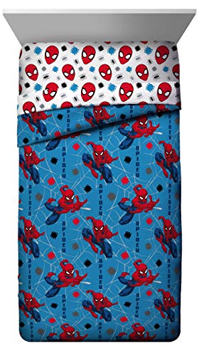 Jay Franco Marvel Spiderman Spidey Faces 4 Piece Twin Bed Set - Includes Reversible Comforter & Sheet Set Bedding - Super Soft Fade Resistant Microfiber - (Official Marvel Product)