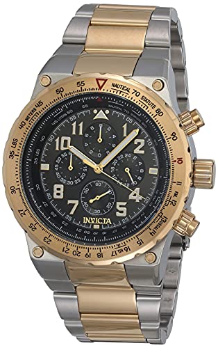 Invicta Unisex Adults Aviator 50mm Stainless Steel Black dial (Mens Standard, Golden)