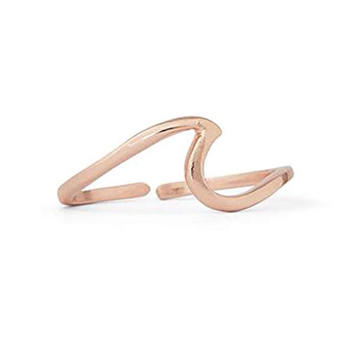 Pura Vida Rose Gold-Plated Wave Toe Ring - Brass Base Design - Adjustable Open Ends, One Size