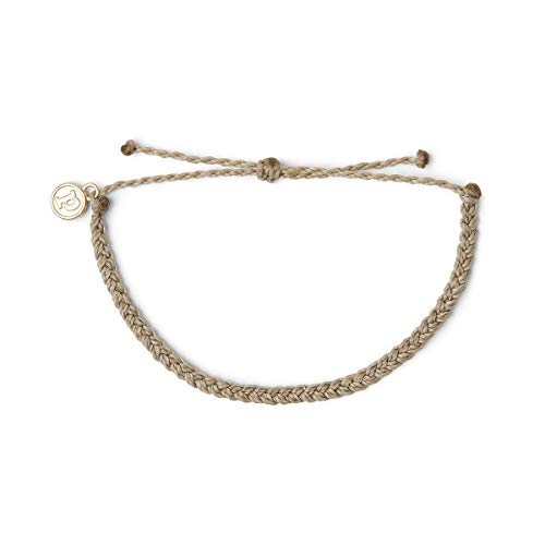 Pura Vida Original Mini Braided Bracelet - 100% Waterproof, Adjustable Band - Coated Brand Charm, Light Grey