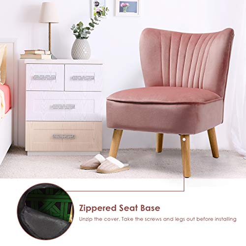 Giantex Velvet Accent Chair, Upholstered Modern Sofa Chair w/Wood Legs, Thickly Padded, Small Armless Wingback Club Chairs for Living Room Bedroom Furniture