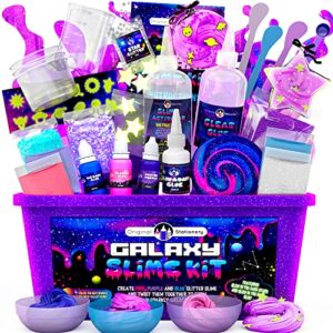 original stationery galaxy slime kit, fun slime set with glow in the dark stickers, dark powder to make glitter & galactic slime!