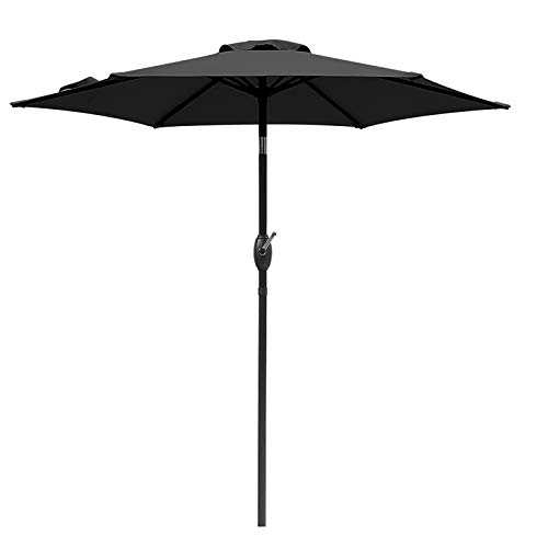 SUNVIVI OUTDOOR 7.5 Ft Patio Umbrella Outdoor Market Table Umbrella Luxury Aluminum Pole Umbrella with Push Button Tilt and Crank, 6 Ribs, Polyester Canopy, Black