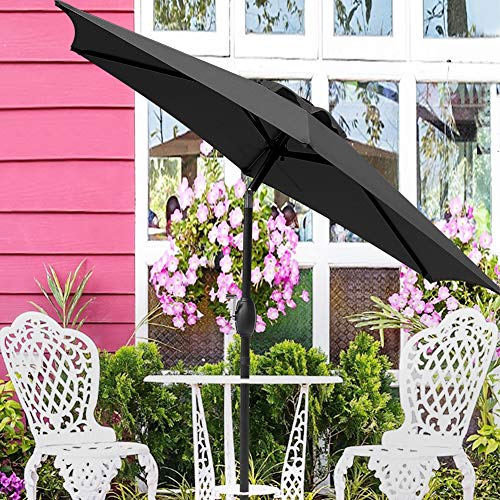 SUNVIVI OUTDOOR 7.5 Ft Patio Umbrella Outdoor Market Table Umbrella Luxury Aluminum Pole Umbrella with Push Button Tilt and Crank, 6 Ribs, Polyester Canopy, Black