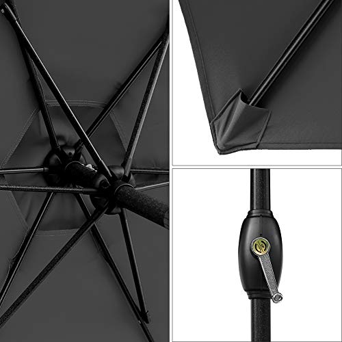 SUNVIVI OUTDOOR 7.5 Ft Patio Umbrella Outdoor Market Table Umbrella Luxury Aluminum Pole Umbrella with Push Button Tilt and Crank, 6 Ribs, Polyester Canopy, Black