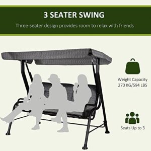 Outsunny 3-Seat Patio Swing Chair, Outdoor Swing Glider with Adjustable Canopy, Removable Thicken Cushion, and Weather Resistant Steel Frame, for Garden, Poolside, Backyard, Black