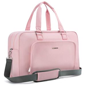 weekender bags for women, bagsmart travel duffle overnight personal item bag with shoe bag for essentials (pink, 27l)