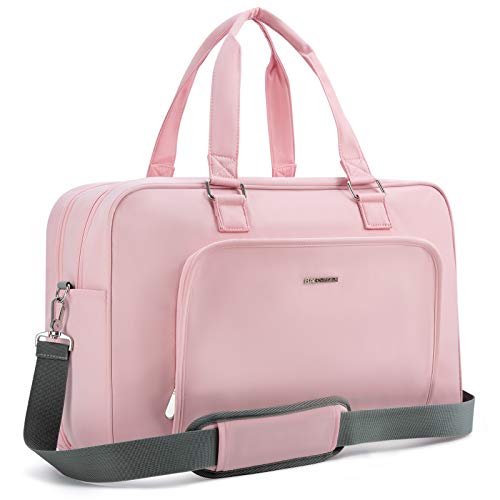 Weekender Bags for Women, BAGSMART Travel Duffle Overnight Personal Item Bag with Shoe Bag for Essentials (Pink, 27L)