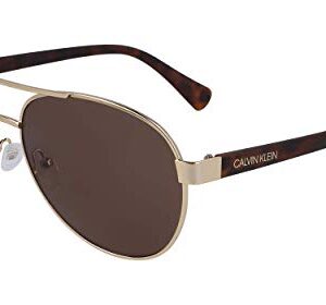 Calvin Klein Men's CK19316S Aviator Sunglasses, Gold/Tortoise/Tortoise, 60 mm