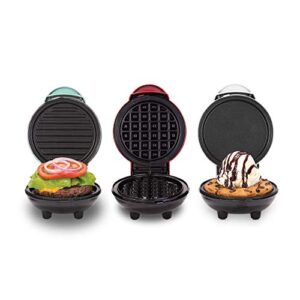 dash mini waffle maker + grill + griddle, 3 in 1 pack - red/aqua/white