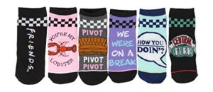 hyp friends tv show checkered top pattern juniors/womens 6 pack ankle socks