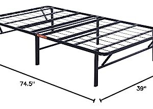 Olee Sleep Foldable Metal Platform Bed Frame, 14 Inch Steel Mattress Foundation, Easy Storage, No Box Spring Needed, Black, Twin Size