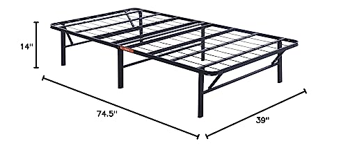 Olee Sleep Foldable Metal Platform Bed Frame, 14 Inch Steel Mattress Foundation, Easy Storage, No Box Spring Needed, Black, Twin Size