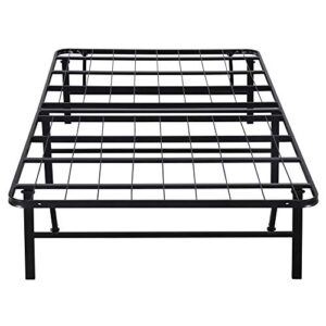 Olee Sleep Foldable Metal Platform Bed Frame, 14 Inch Steel Mattress Foundation, Easy Storage, No Box Spring Needed, Black, Twin Size