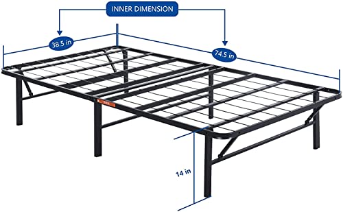 Olee Sleep Foldable Metal Platform Bed Frame, 14 Inch Steel Mattress Foundation, Easy Storage, No Box Spring Needed, Black, Twin Size