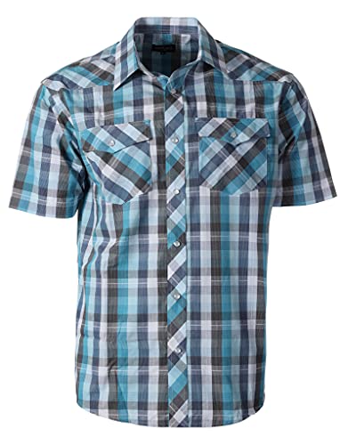 Gioberti Men's Short Sleeve Plaid Western Shirt, Blue Checkered, Medium